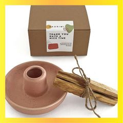 ★送料無料★ピンク パロサントホルダー＋パロサントセット(ピンク）セラミック パロサント受け皿 お香立て 香炉 キャンドルホルダー アクセサリートレー (ピンク)