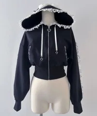 夢展望公式 [新品未使用] ＵＶカットハートフリルパーカー [ブラック×ホワイト] 他カラー別ページ有  カットソートップス カットソートップス・パーカ（ジップアップ） 535751-01