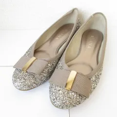 良品 DIANA ダイアナ グリッター リボン バレエシューズ フラット パンプス 24.5cm グレージュ レディース 古着 中古 USED