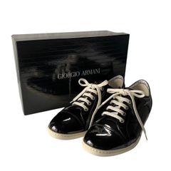 GIORGIO ARMANI アルマーニ 靴 ブラック ホワイト シルバー エナメル ３７ イタリア製