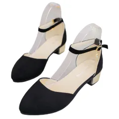 ☆ ブラック ☆ 23cm ☆ ローヒール ストラップ パンプス レディース パンプス レディース ヒール 低め ストラップパンプス サンダル ストラップ ぺたんこ ポインテッドトゥ 太ヒール アンクルストラップ付き 上品 フォーマル 歩きやすい 安定感 女性