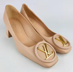 新品未使用★LOUIS VUITTON・ルイヴィトン レディース パテントレザー メタルLVプレート付き チャンキーヒール パンプス(37)訳アリ イタリア製 ハイヒール ブランド 靴 カジュアル ビジネス