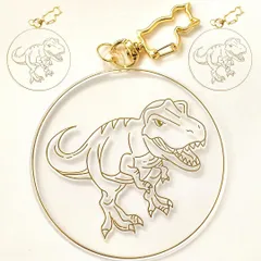 【3セット】 丸型ティラノサウルス にゃすカン付き  アートプレート ガラス絵の具 ねこ ナスカン レックス rex グラスデコ サンキャッチャー プレート オーナメント