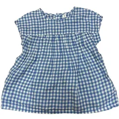 無印良品 　ベビー服　80　ワンピース　夏　ギンガムチェック 　青　白　半袖  80-90 ベビー服