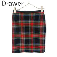 Drawer ドゥロワー スカート カシミヤ100% チェック グリーン - メルカリ