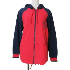 ジュンコシマダ JUNKO SHIMADA MAXFLI パーカー ジップアップ 長袖 スウェット 裏毛 プリント バイカラー 赤 紺 フリーサイズ ■GY08 Xのサムネイル