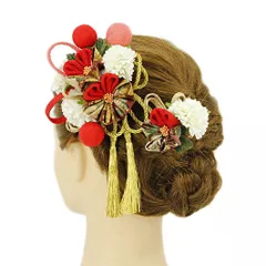 髪飾り 成人式 つまみ細工 赤 振袖 前撮り 袴 浴衣 夏祭り 花火大会 2点セット 白 ピンク サーモンピンク ゴールド ちりめん No.9-3524