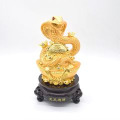 蛇 巳の置物 樹脂製 27cm 回転ギミック式 丸台座 ヘビ へび 十二支 干支