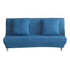 収納便利 クッションカバー2枚付 四季通用 防止 傷 猫 犬 幅120-155cm 柔らかい 肘なし ソファベッドカバー 伸縮素材 （ブルー） 2人掛け ソファーカバー TMVOK