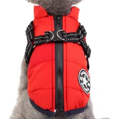 リードフック付き ダウンベスト風 ハーネス （赤） 犬服 犬の服 ペット服 ペット用品 ドッグウェア 小型犬