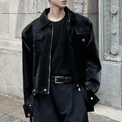 秋冬 コーデ メンズ  服 シンプル ファッション オシャレ 大人 かっこいい 大きいサイズ ストリート 紳士服 ハイエンド クロコダイル ショルダーパッド PU エコ レザー ジャケット 春 カジュアル ジャケット