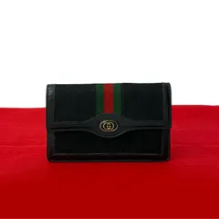 極 美品 GUCCI グッチ オールドグッチ ヴィンテージ シェリーライン GG ロゴ 金具 キャンバス レザー 本革 二つ折り財布 ブラック 188-3