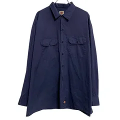 Dickies 長袖 ワークシャツ 2XL ネイビー ディッキーズ ボタン ビッグサイズ ワークウェア 胸ポケット 古着卸 アメリカ仕入 a701-6044