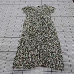 ◇ ⊂ アパートバイ ローリーズ 花柄 フレンチスリーブ 膝下丈 ワンピース サイズF ホワイト グリーン系 レディース E  【1509300004729】