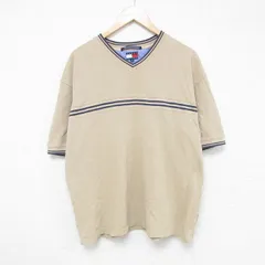 XL/古着 トミーヒルフィガー 半袖 ブランド Tシャツ メンズ 90s コットン Vネック ベージュ カーキ spe 25jun05 中古