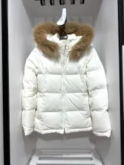 白 ファー フード ショートダウンコート ウルフジョー 軽量ダウン