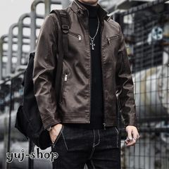 ライダースジャケット メンズ ブルゾン レザージャケット 秋服 革ジャン ライディング ジャケット アウター バイクジャケット リブ レザーコート 春秋冬 新作