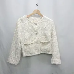 ◇ ⊇ H&M エイチアンドエム ツイード 装飾ビジュー 長袖 ジャケット サイズ表記なし アイボリー系 レディース E  【1412260007245】