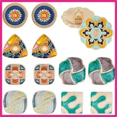 PH PandaHall 14個セット 7種 飾りボタン メタルボタン エナメルボタン レトロ 合金製 洋服用 コート用ボタン 1穴 花 三角 スクエア 縫製ボタン 家庭用手縫い 手作り DIY縫製 交換 修理