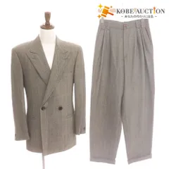 ■ ジャンニヴェルサーチ ダブルスーツ セットアップ トップス ボトムス ストライプ 裾ダブル メンズ 46 グレー ハンガー付き