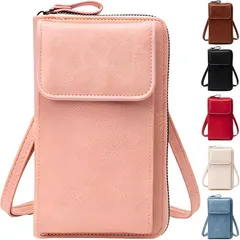 fogman スマホショルダー スマホポーチ おしゃれ かわいい PUレザー 小銭 財布 大容量(ピンク)