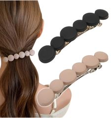 新品 [Herbeluemily] ヘアバレッタ ヘアクリップ 艶消し 髪飾り バレッタ 前髪クリップ ヘアピン セット B ブラック＋ミルクティー HM-0164-R03-B