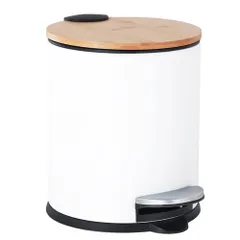 【特価セール】ふた付き ゴミ箱 5L ペダル式 ゴミ箱 丸型 竹蓋 ごみ箱 音無し は無臭で密閉 キッチン、リビングルーム、トイレ、バスルーム、オフィス用 白いのサムネイル