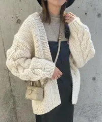 【Audrey and John Wad / オードリーアンドジョンワッド】PERU HAND KNIT 手編みペルーニットケーブルカーディガン ウール ホワイト