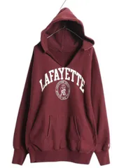 【お得なクーポン配布中!】 90s ★ チャンピオン リバースウィーブ カレッジ プリント スウェット フード パーカー メンズ XL 古着 オールド トレーナー 裏起毛 エンジ