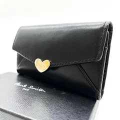 【良品】 Paul smith ポールスミス 三つ折り キーケース レター型 レザー 革 ブラック 黒色 ゴールド金具 5連 ハート ユニセックス 男女兼用 メンズ レディース