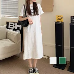 半袖ロゴ付きロングワンピース レディース 10代 20代 30代 春服 夏 韓国ファッション カジュアル 夏ワンピース ストリート 大きいサイズ