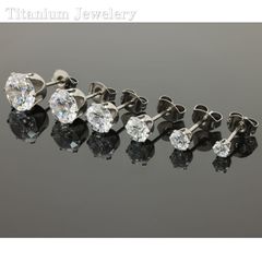 【純チタンピアス ジルコニア 幅8mm】[Adelina Style] 純チタン スタッド ピアス 人気 つけっぱなし メンズ レディース 1ペア 6爪 高輝度 5A キュービックジルコニア 20G 金属アレルギー対応 男女