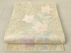 袋帯 六通 夏物 紗 生成 水色 枝花 銀糸 正絹 - メルカリ