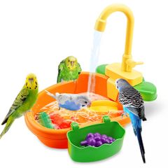 SALUDABLE インコ 鳥 水浴び 小鳥 おもちゃ 文鳥 循環 バスタブ 遊び場 浴槽 グッズ (オレンジ)