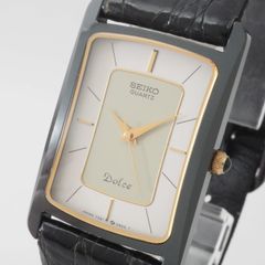 【中古】セイコー ドルチェ 7321-549A R0 SEIKO DOLCE SS クォーツ 黒 シルバー×アイボリー文字盤 革ベルト レディース 腕時計