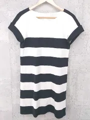 ◇ Leilian レリアン ボーダー 半袖 膝丈 チュニック ワンピース 9 ブラック ホワイト *  【1002799258784】