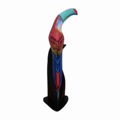 オオハシの木彫り 45cm レッド カラフル リゾートインテリア バードオブジェ 鳥の置物 アジアン雑貨 バリ雑貨 ハワイアン雑貨  010415