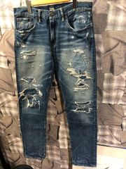 RRL ダブルアールエル  Repaired Gibson Wash SLIM FIT USED加工 ジップフライ デニムパンツ　ジーンズ　782677726001　サイズ31×32 ブルー　FK