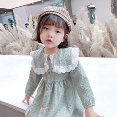 春物セール!!♡フリルカラーチェックワンピース♡子供服韓国人気