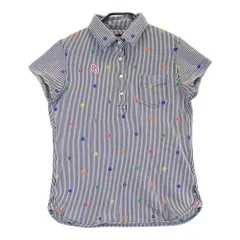 サイズ：0 PEARLY GATES パーリーゲイツ  半袖ポロシャツ ニコちゃん ストライプ柄 ネイビー系 [240101289451]# ゴルフウェア レディース ストスト