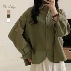 vネックシャツ レディース 夏 半袖 タック パフスリーブ