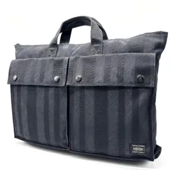 【良品】 PORTER ポーター ブリーフケース トートバッグ フラップ マルチポケット ストライプ A4収納 大容量 ロゴタグ ロゴ型押し ナイロン メンズ ブラック 黒色