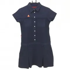 ルコックゴルフ 半袖ポロワンピース ネイビー ロゴレッド サッカー生地 背面ワッペン レディース L ゴルフウェア le coq sportif