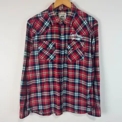 Dickies ディッキーズ フランネルシャツ 長袖 チェック柄 背面刺繍 レッド Lサイズ メンズ 古着 ストリート アメカジ ワーク系