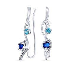 【特価セール】スワールワイヤーイヤピンクライマーアクアブルーキュービックジルコニアピアス女性用シミュレートサファイアCZクローラースターリングシルバー