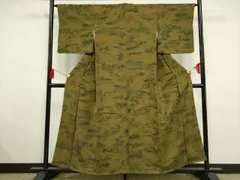 小紋＊袷着物 古代ちりめん 二代目南部幸雄 植物 深いグリーン緑
