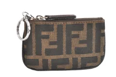 FENDI フェンディ ズッカ柄 コインケース 財布 キャンバス レザー ブラウン ブラック ジャンク 2808N
