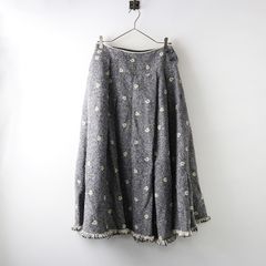 ミナペルホネン mina perhonen ohayo スカート 38/ネイビー 刺繍