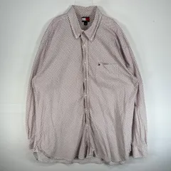 古着 90's/90年代 トミーヒルフィガー TOMMY HILFIGER 長袖シャツ 胸ポケ ボタンダウン ロゴ 刺繍 大きいサイズ XL  レッド系 チェック メンズ