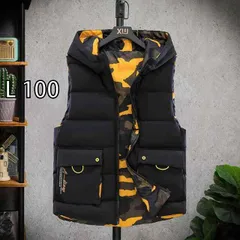 [L 100]メンズ ファッション 服 男性用 オシャレ シンプル 大人 かっこいい 大きいサイズ ストリート 紳士服 リバーシブル ダウン コットンベスト 迷彩 ブラック キャンパス チョッキ ジャケット